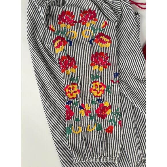 Westport Boho Peasant Top Embroidered Shirt Smocked MEDIUM Boho Linen Cotton - Picture 6 of 7